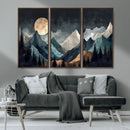 Moonlit Mountain Wall Art Canvas Print – Silhouetted Pines