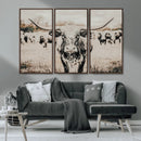 Texas Longhorn Wall Art Canvas Print – Framed Speckled Bull