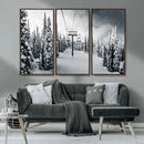 Snowy Pines Wall Art Canvas Print – Framed Ski Lift Winter