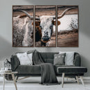 Texas Longhorn Wall Art Canvas Print – Framed Spotted Bull