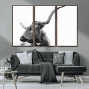 Longhorn Wall Art Canvas Print – Framed Monochrome Ranch Cow