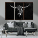 Texas Longhorn Wall Art Canvas Print – Framed Monochrome