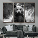 Grizzly Bear Wall Art Canvas Print – Framed Black White
