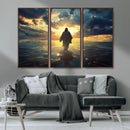 Jesus Walks Wall Art Canvas Print Framed Divine Sunset Art