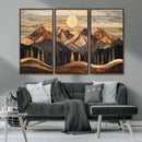 Wood Mountain Wall Art Canvas Print – Framed Boho Abstract