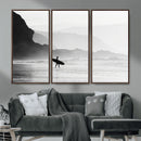 Surfer Beach Wall Art – Framed Black White Ocean Canvas