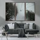 Ski Lift Wall Art Canvas Print – Snowy Pines Misty Landscape