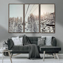 Frosty Pines Wall Art Canvas Print – Framed Cozy Cabin Ski