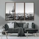 Saguaro Cactus Wall Art Canvas Print – Framed Monochrome