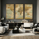 Vintage World Map Wall Art Canvas Print, Detailed World Map