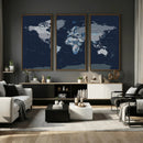 Blue Detailed World Map Wall Art Canvas Print, Modern Framed by MyGreatCanvas | Canvas Wall Art Prints | Photo Prints & Wall Decor