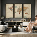Vintage World Map Canvas Wall Art Print – Framed Modern