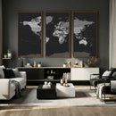 Black World Map Wall Art Canvas Print – Detailed Map of the by MyGreatCanvas | Canvas Wall Art Prints | Photo Prints & Wall Decor