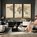 Vintage World Map Canvas Wall Art - Rustic Grunge Texture