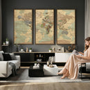 Vintage World Map Wall Art | Ready to Hang and Framed