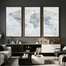 Push Pin World Map Canvas Print - Detailed Vintage World Map