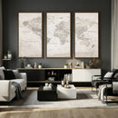 Antique Style World Map Canvas Print - Vintage Detailed