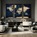 Minimalist World Map Canvas Wall Art - Watercolor Blue and
