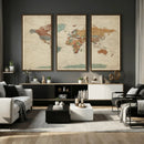 World Map Wall Art Canvas Print, Framed Rustic Atlas Art