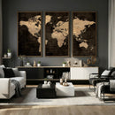 Brown World Map Canvas Print – Modern Travel Map Wall Art,