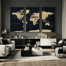 Dark World Map Canvas Wall Art Print, Minimal Black and Gold by MyGreatCanvas | Canvas Wall Art Prints | Photo Prints & Wall Decor