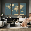 Minimal Vintage World Map Canvas Wall Art Print, Neutral