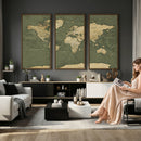 Large World Map Canvas Wall Art Print for Study Room Decor -