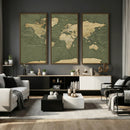 Large World Map Canvas Wall Art Print for Study Room Decor -