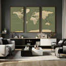 Vintage World Map Canvas Wall Art Print, Classic Global Map
