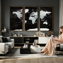 World Map Canvas Print – Framed Push Pin Wall Art, Color