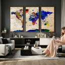 Colorful World Map Canvas Wall Art – Abstract Watercolor Map