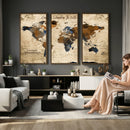 World Map Wall Art – Rustic Earth Tone Canvas Print, Antique