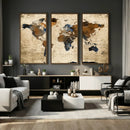 Rustic Watercolor World Map Canvas Wall Art – Framed Travel by MyGreatCanvas | Canvas Wall Art Prints | Photo Prints & Wall Decor