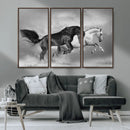 Wild Horses Wall Art Canvas Print – Framed Black and White