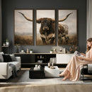 Longhorn Bull Wall Art Canvas Print, Western Farmhouse