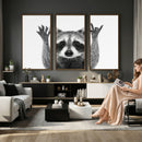 Funny Raccoon Canvas Wall Art, Black White Hands Up Animal Photo Print, Humorous Wildlife Decor, Kids Room Nursery Art, Quirky Animal Gift by MyGreatCanvas | Canvas Wall Art Prints | Photo Prints & Wall Decor