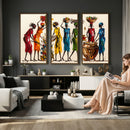 African Folk Art Canvas Wall Art, Colorful African Women Village Painting Print, Tribal Ethnic Home Decor, Vibrant African Art, Living Room