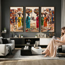 African Folk Art Canvas Wall Art, Colorful African Women Village Painting Print, Tribal Ethnic Home Decor, Vibrant African Art, Living Room