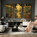 Gustav Klimt Style Forest Canvas Wall Art, Golden Forest Path Floral Art Nouveau Print, Enchanted Woodland Decor by MyGreatCanvas | Canvas Wall Art Prints | Photo Prints & Wall Decor