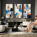 Blue Teal Abstract Canvas Wall Art, Modern Textured Painting Print, Navy Orange White Contemporary Art, Neutral Living Room Decor, Office Art by MyGreatCanvas | Canvas Wall Art Prints | Photo Prints & Wall Decor