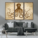 Sepia Octopus Wall Art Abstract Animal Canvas Print