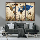 World Map Canvas Print – Vintage Blue and Gold World Map
