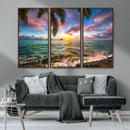 Framed Tropical Sunset Art Canvas Print