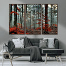 Autumn Forest Wall Art – Enchanting Red Leaves Canvas Print,