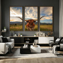 Texas Longhorn Canvas Wall Art – Majestic Triptych Animal by MyGreatCanvas | Canvas Wall Art Prints | Photo Prints & Wall Decor
