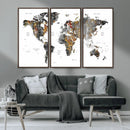 Modern Metallic World Map Canvas Wall Art – Framed