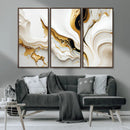 Gold Waves on Pure White Canvas – Gold Abstract Art for