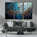 Modern Abstract Fish Shoal Wall Art Canvas Print, Colorful