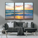 Golden Sunset Over Ocean Waves - Serene Coastal Triptych