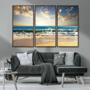Golden Sunset Beach Triptych Canvas Wall Art for Living Room